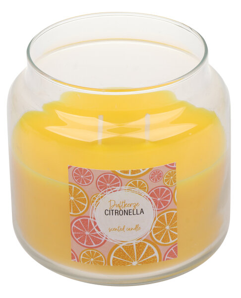 Citronella Kerze Glas Willy mit Etikett "Fresh Summer" Gelb 100 x Ø 99 mm
