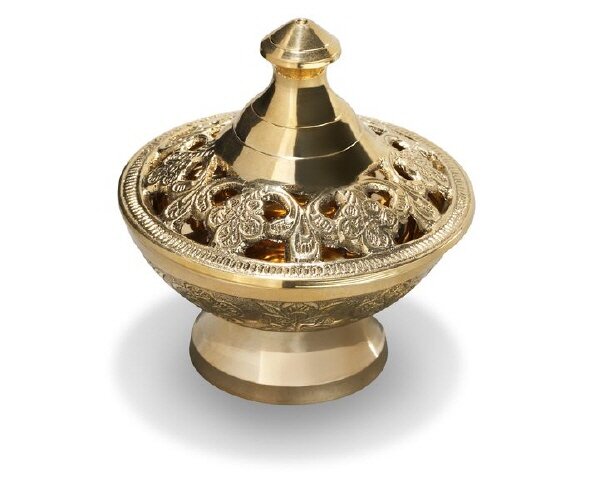 Räucherpfännchen mit spitzem Deckel in Messing Gold