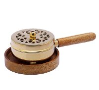 Räucherpfännchen aus Messing Gold mit Stiel und...