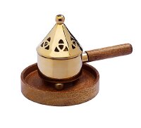 Räucherpfännchen aus Messing Gold mit Stiel und...