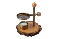 Räucherstövchen auf Holzscheibe mit Bronze...