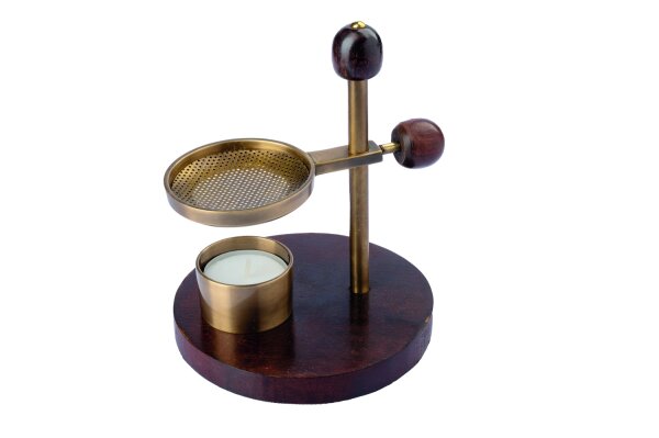 Räucherstövchen "Rustikaler antik-Look" Bronze mit Holzuntersetzer